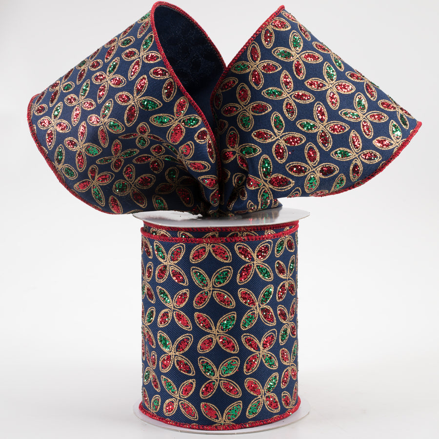 4" Quatrefoil Petals Ribbon: Navy, Red, Emerald, Gold (10 Yards) Lifestyle Photo