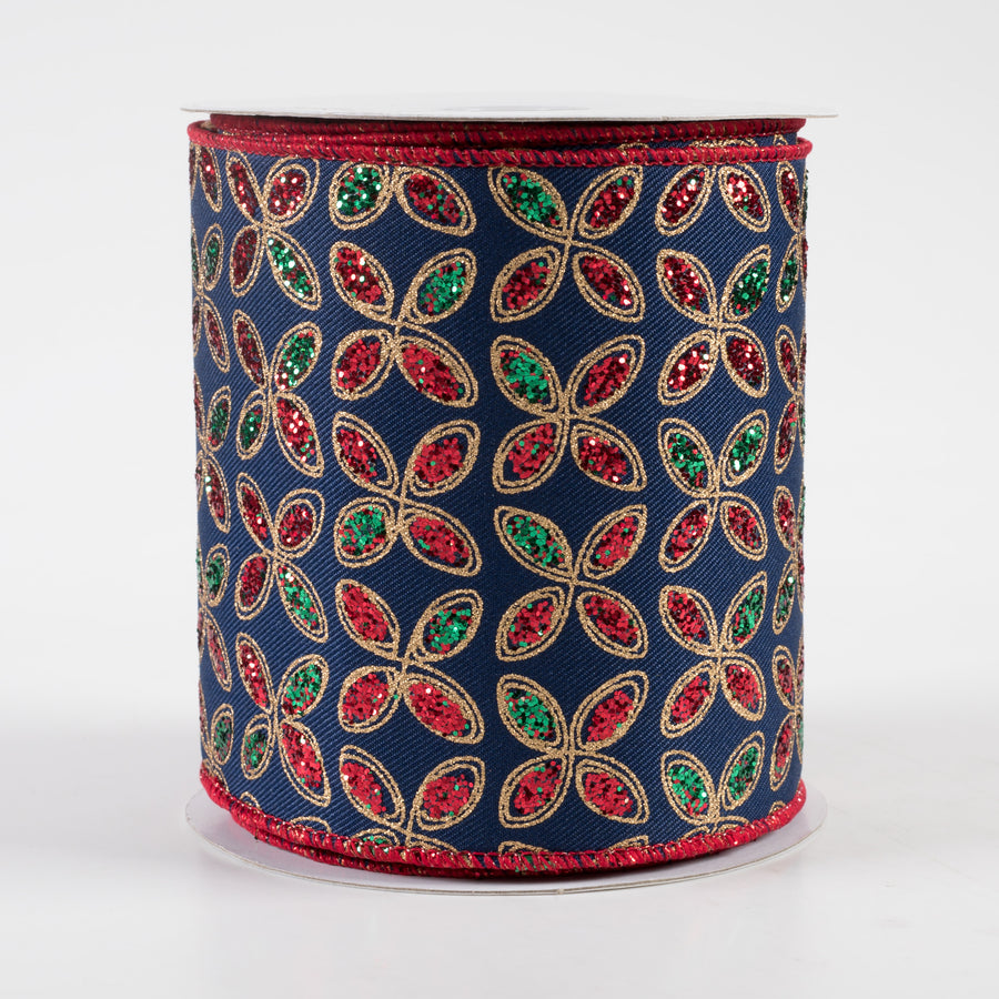 4" Quatrefoil Petals Ribbon: Navy, Red, Emerald, Gold (10 Yards)