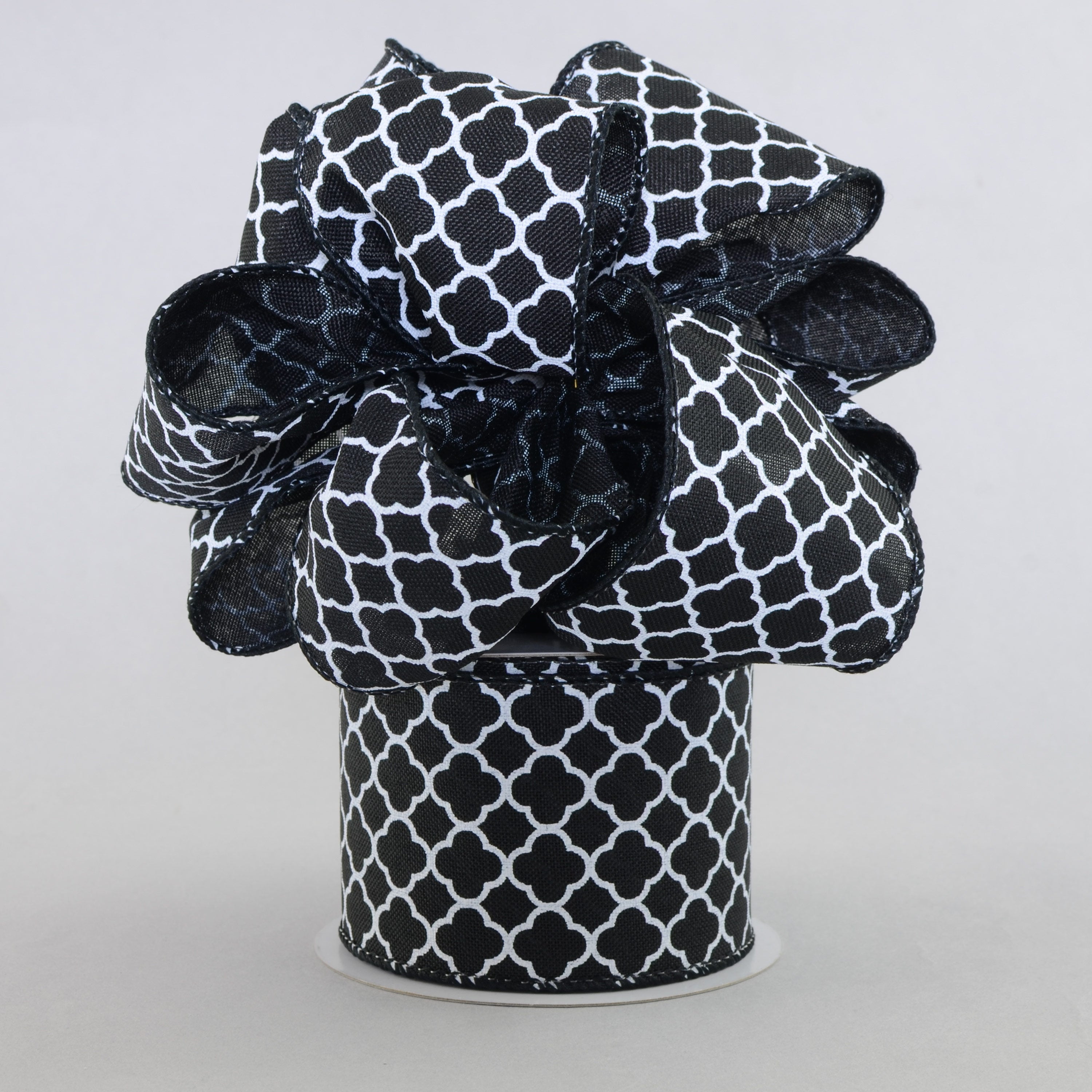 2.5" Quatrefoil Ribbon: Black & White (10 Yards) Lifestyle Photo