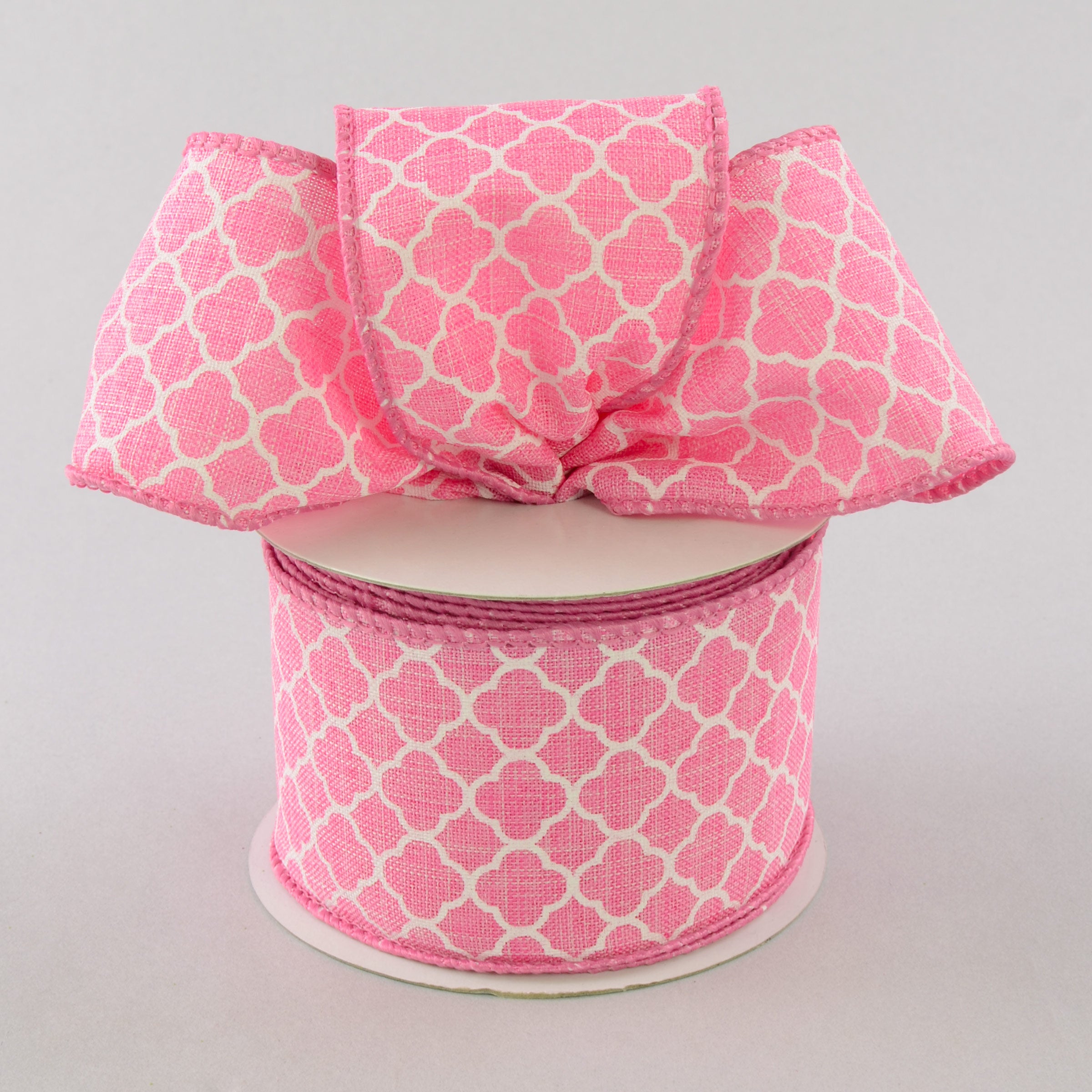 2.5" Quatrefoil Ribbon: Pink & White (10 Yards) Lifestyle Photo
