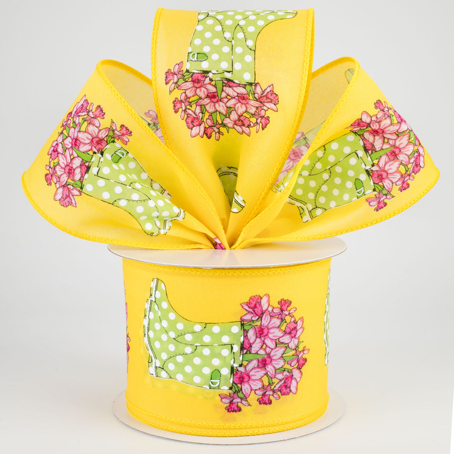 2.5" Rain Boots Daffodil Ribbon: Yellow (10 Yards) Lifestyle Photo