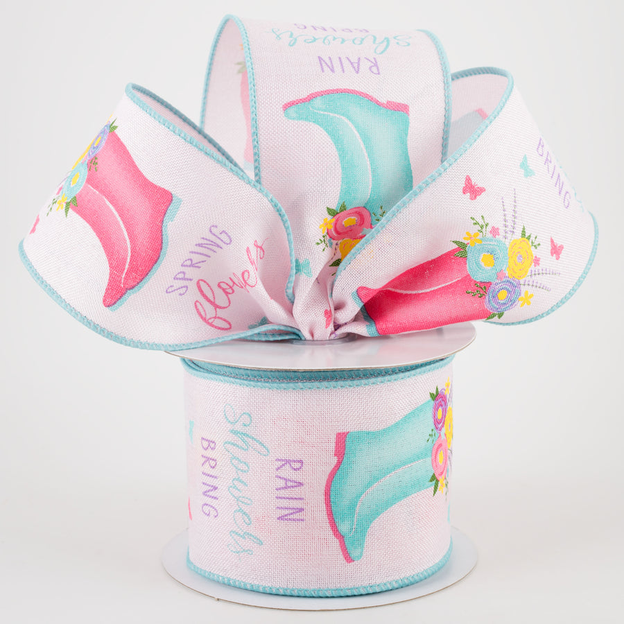 2.5" Rain Boots Floral Ribbon: Pink (10 Yards) Lifestyle Photo