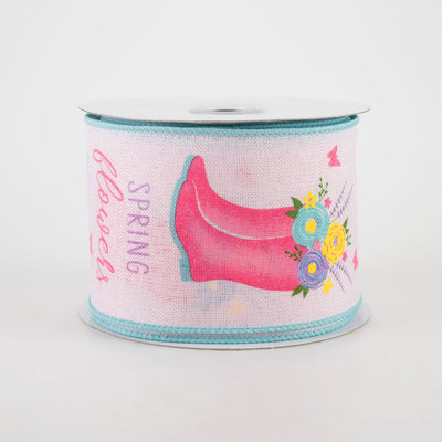 2.5" Rain Boots Floral Ribbon: Pink (10 Yards)