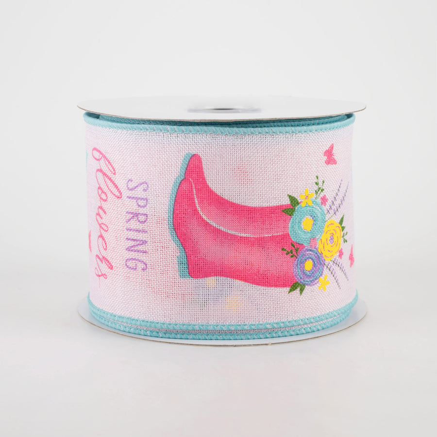 2.5" Rain Boots Floral Ribbon: Pink (10 Yards)