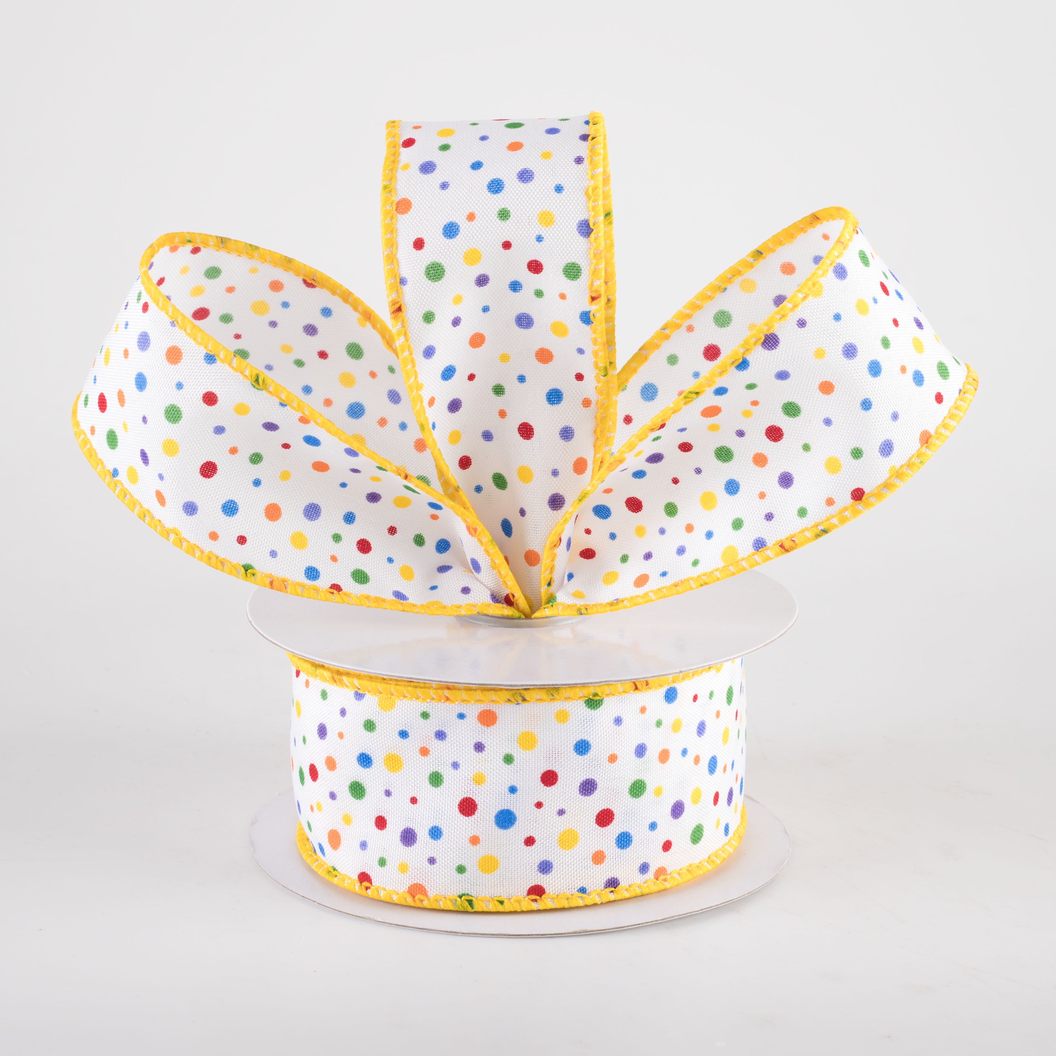1.5" Rainbow Multi Mini Dot Ribbon (10 Yards) Lifestyle Photo