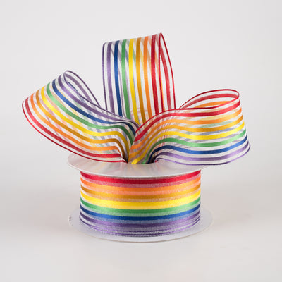 1.5" Rainbow Stripes White Sheer Woven Ribbon (10 Yards) Lifestyle Photo