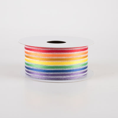 1.5" Rainbow Stripes White Sheer Woven Ribbon (10 Yards)