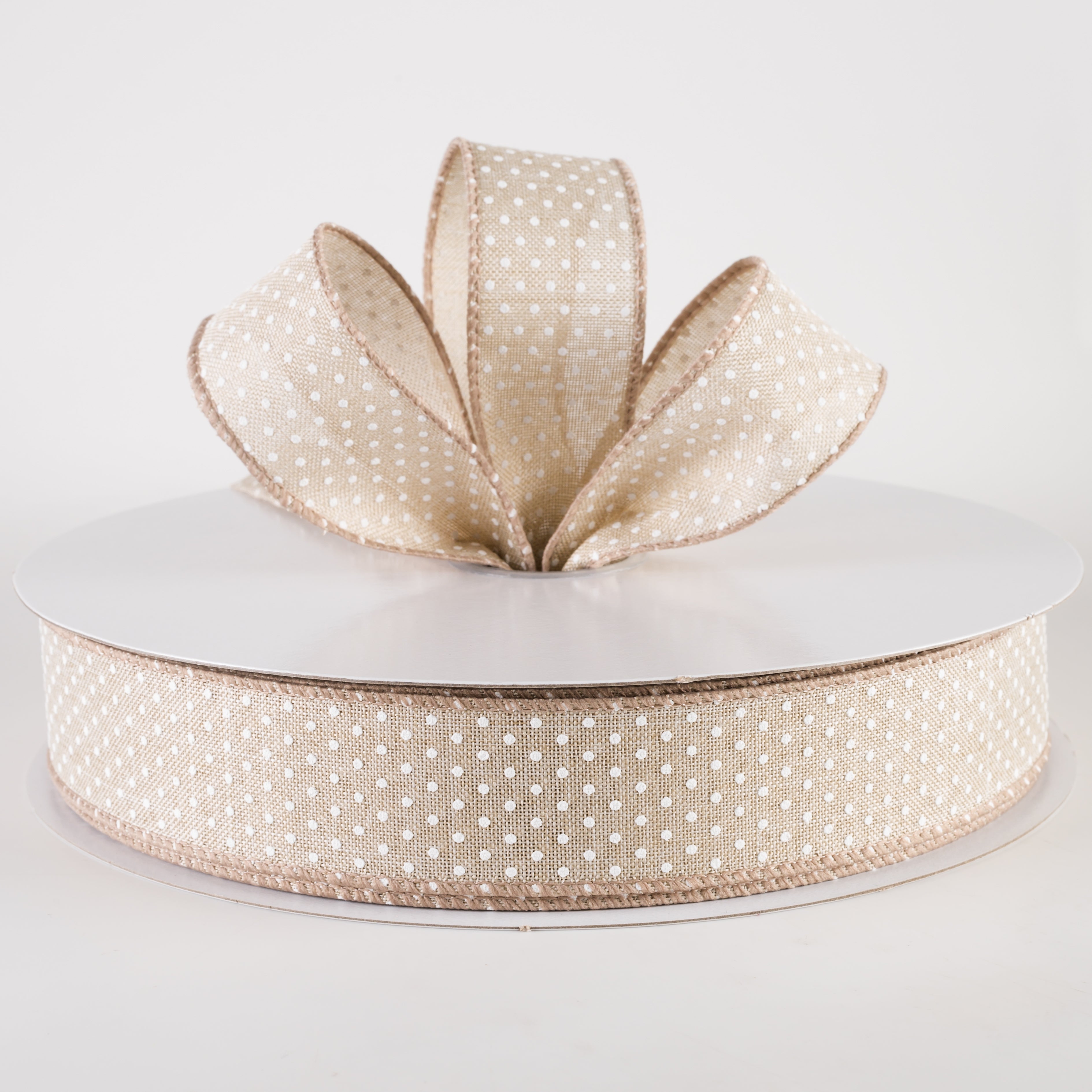 1.5" Raised Microdot Ribbon: Natural & White (50 Yards) Lifestyle Photo