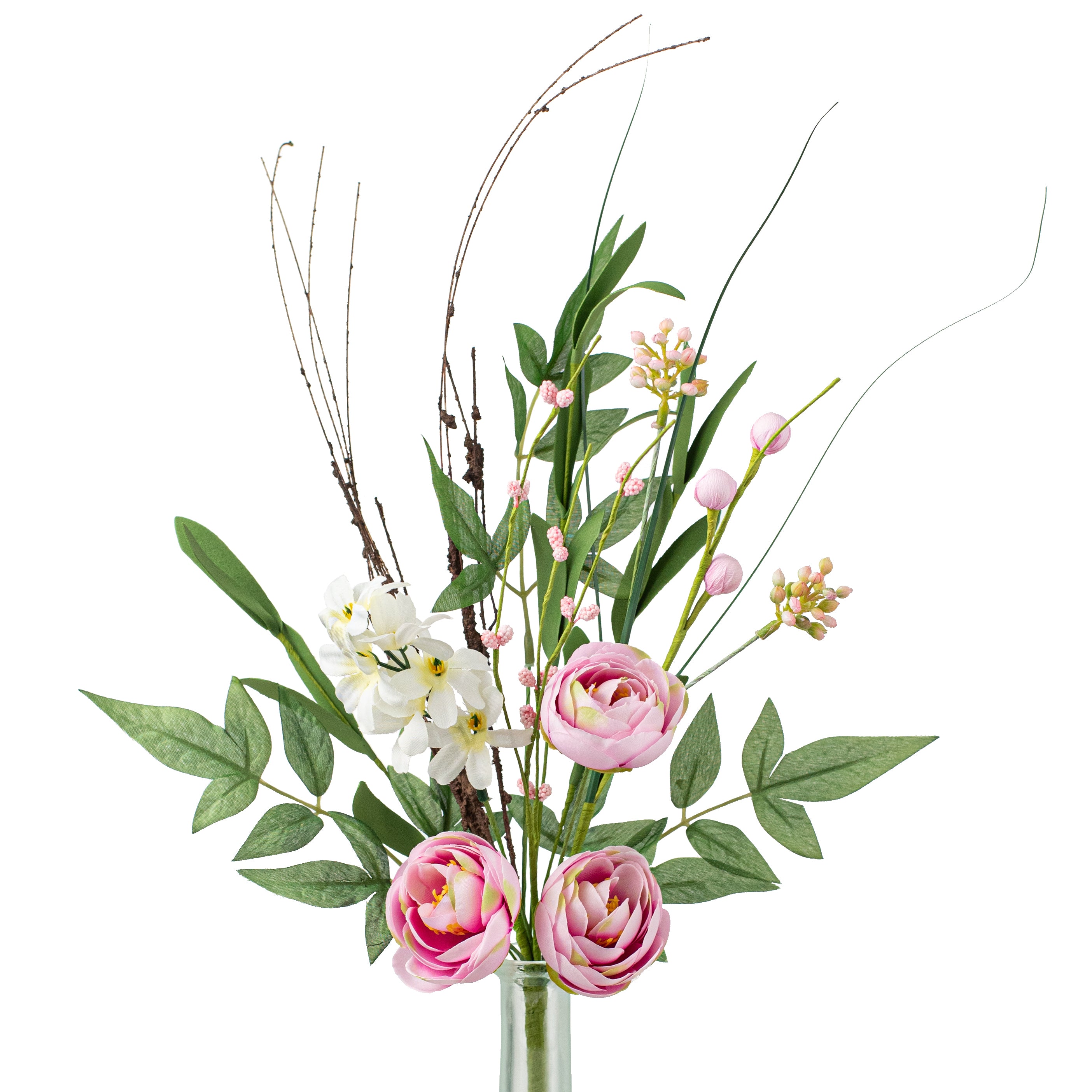 17" Ranunculus Berry Leaves Pick: Pink Item Number: 211353