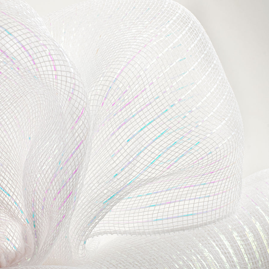 21" Poly Deco Mesh: Metallic White Iridescent