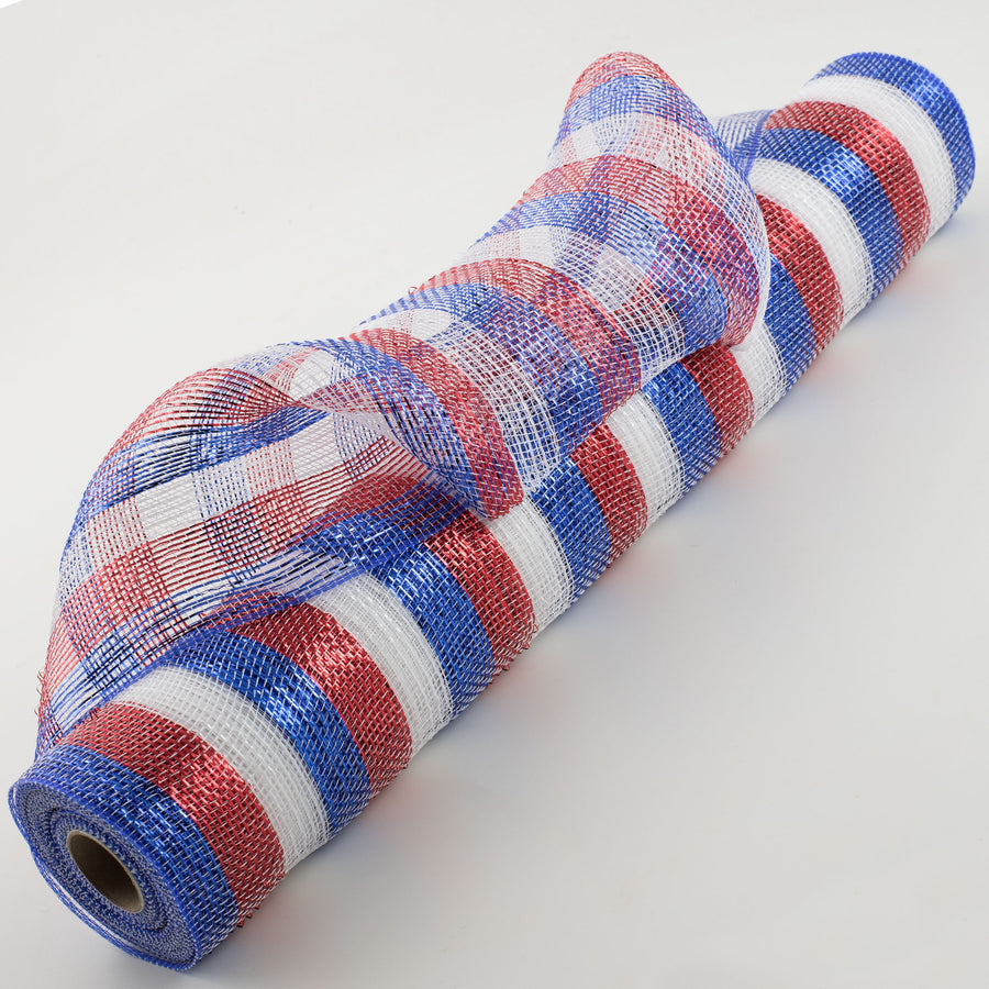 21" Poly Deco Mesh: RWB Stripes