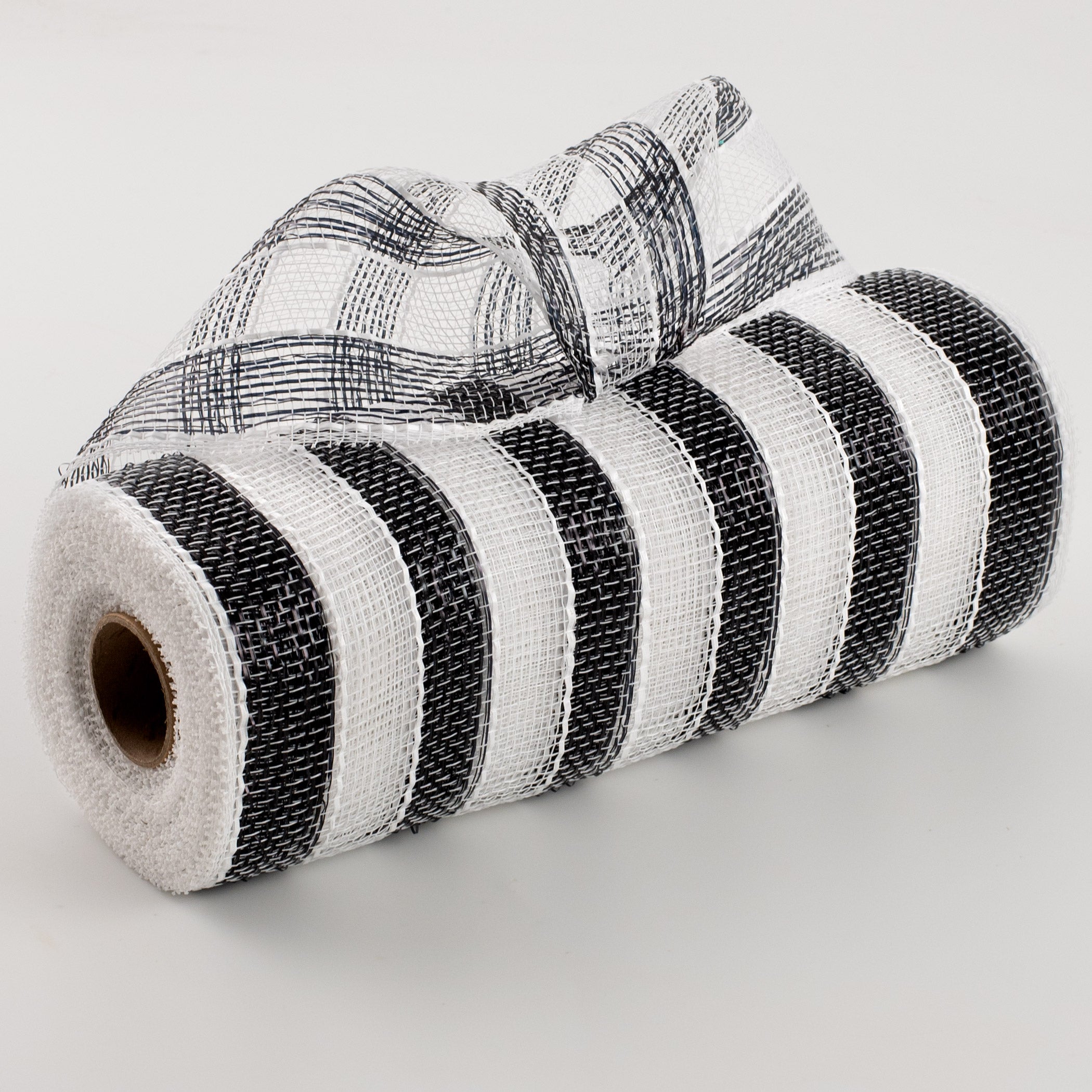 10" Poly Deco Mesh: Black/White Foil Stripe
