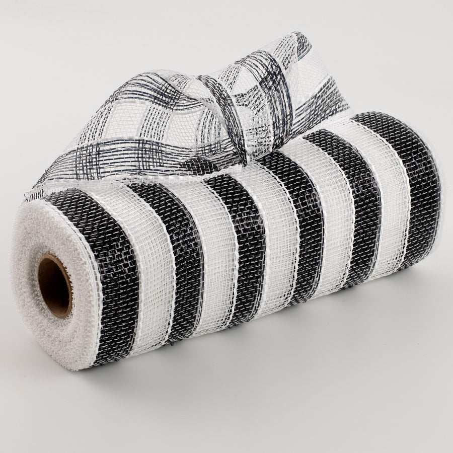 10" Poly Deco Mesh: Black/White Foil Stripe