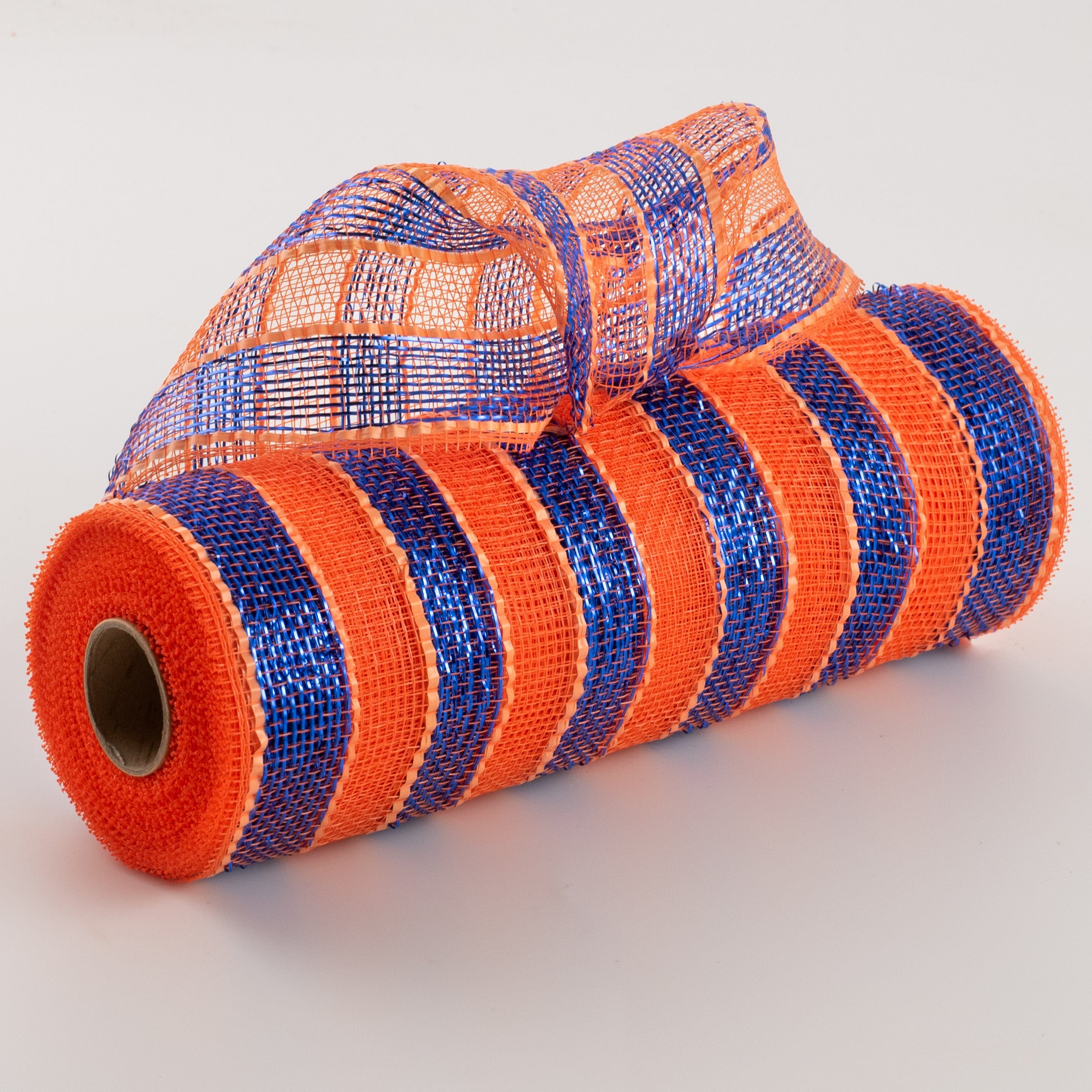 10" Poly Deco Mesh: Metallic Orange/Blue Stripe