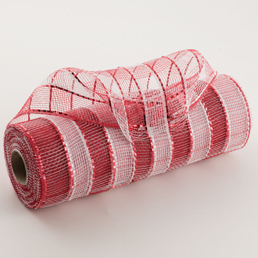 10" Poly Deco Mesh: Metallic Wide Foil Red/White Plaid