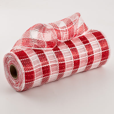 10" Metallic Check Mesh: Red & White (10 Yards)
