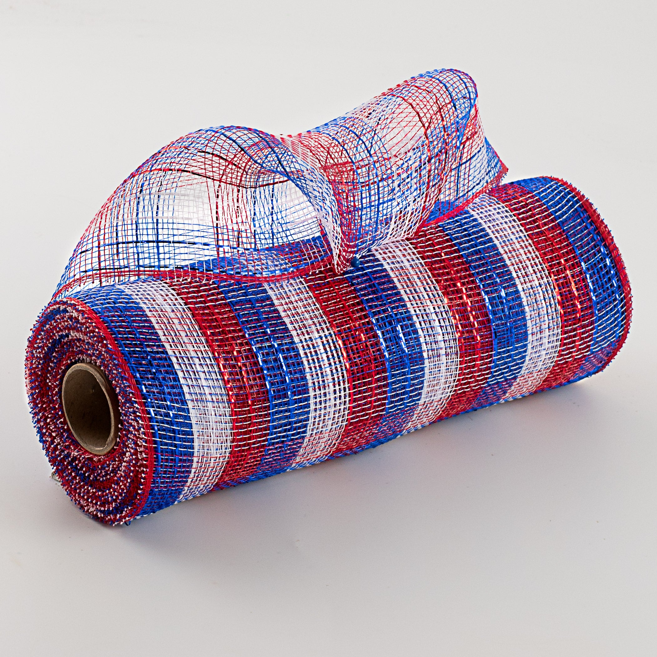 10" Poly Deco Mesh: Metallic Red/White/Blue Check