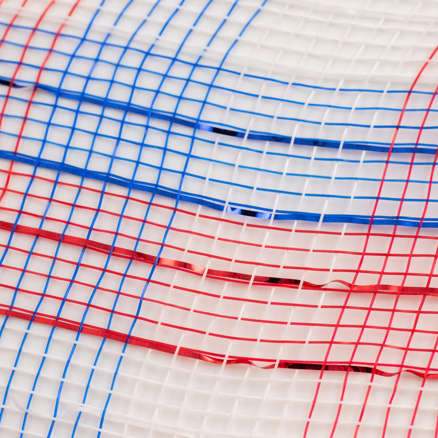 10" Poly Deco Mesh: Metallic Red/White/Blue Check