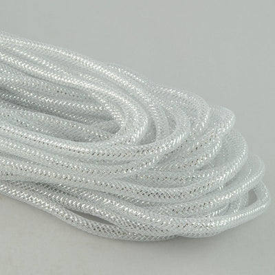 Deco Flex Tubing Ribbon: White w/ Silver (30 Yards)