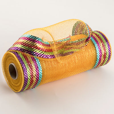 10" Border Stripe Metallic Mesh: Multi Brights