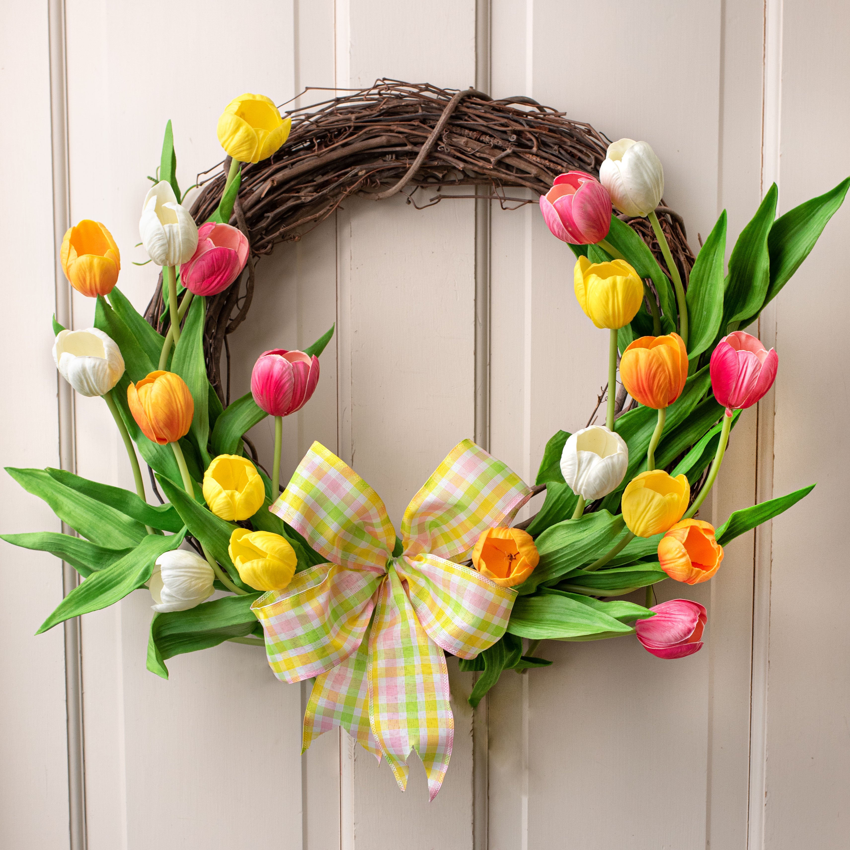 13" Realistic Touch Tulip Bouquet: Yellow (5) Lifestyle Photo