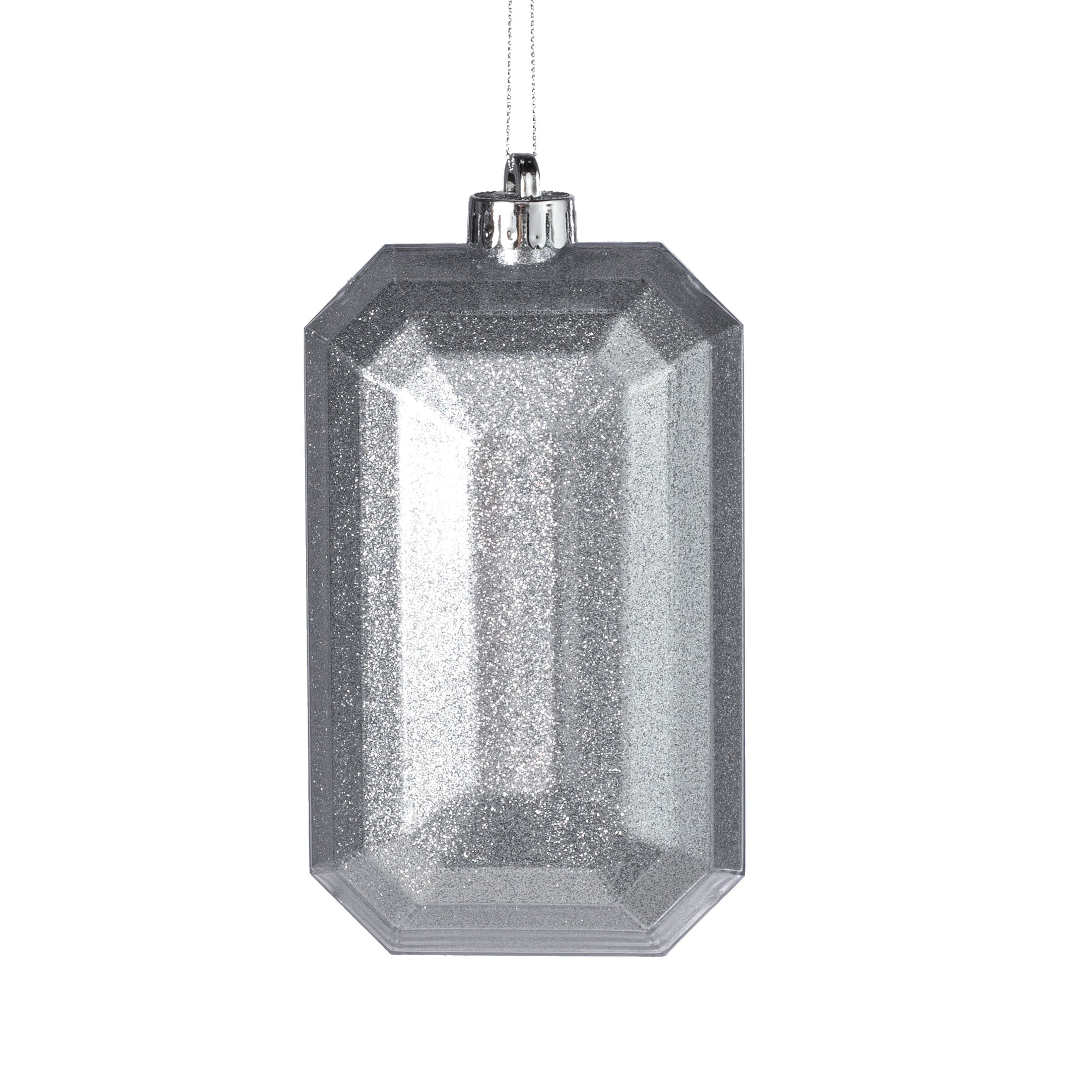 7" Rectangle Gem Ornament: Glitter Inside Silver Item Number: XJ716626