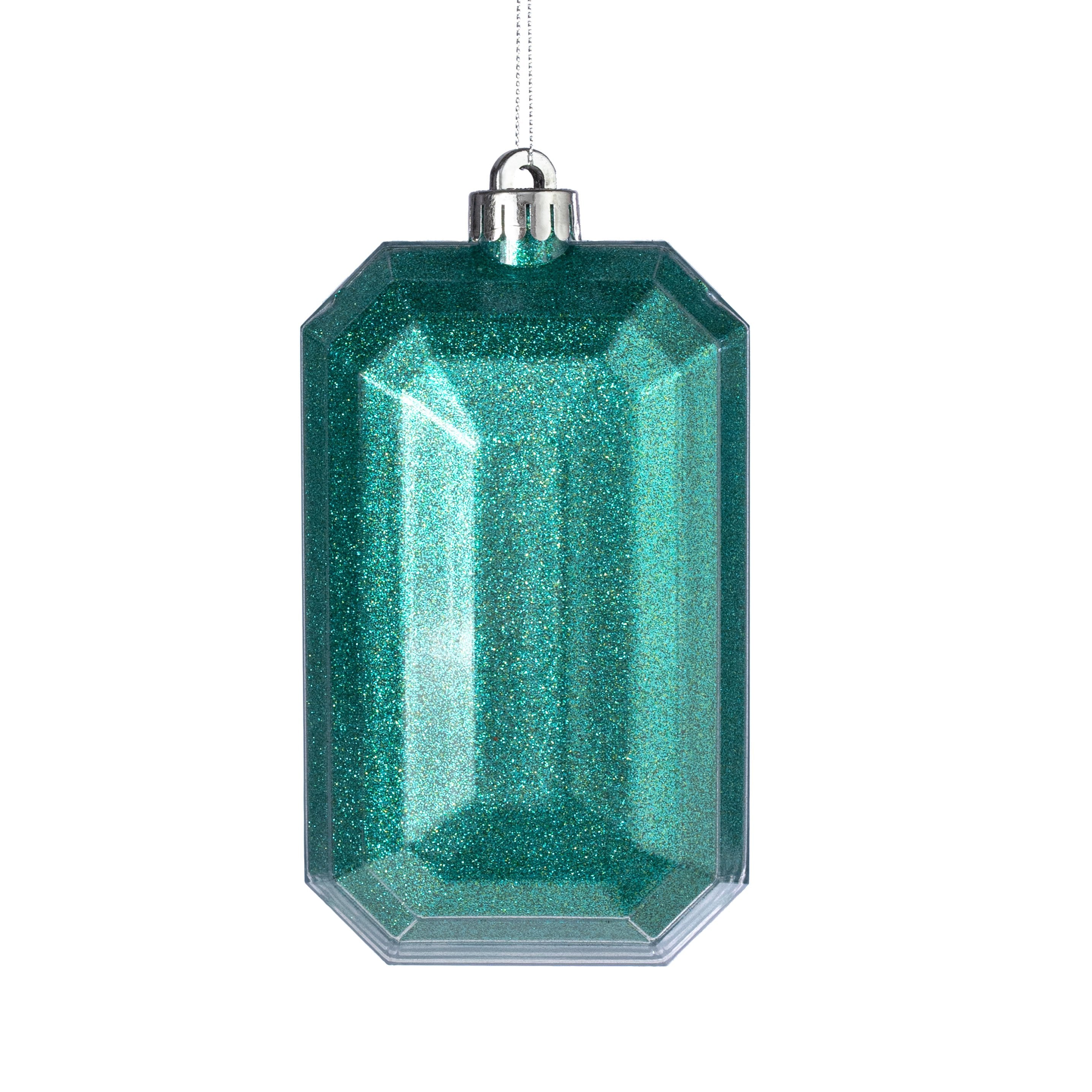 7" Rectangle Gem Ornament: Glitter Inside Turquoise Teal Item Number: XJ7166EK