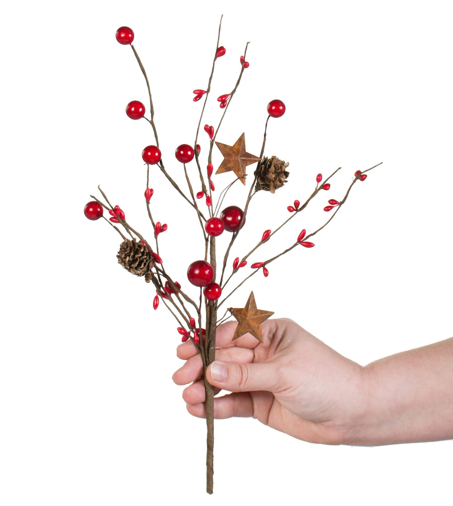 12" Red Berry Pip & Pinecone Pick Lifestyle Photo
