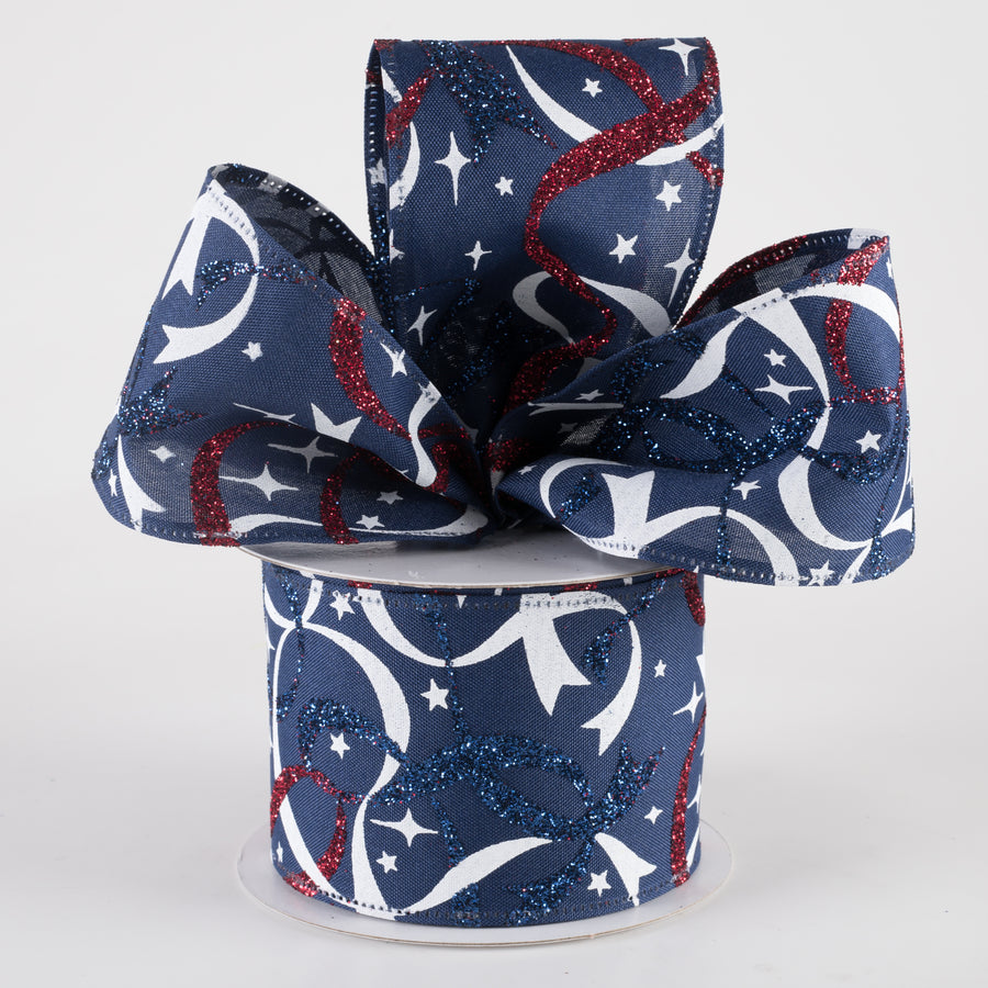 2.5" Red & Blue Glitter White Star Ribbon: Navy (10 Yards) Lifestyle Photo