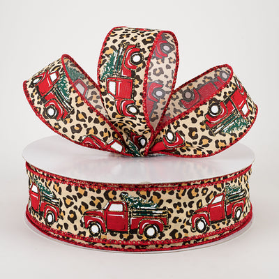 1.5" Red Christmas Truck On Cheetah Ribbon (50 Yards) Lifestyle Photo