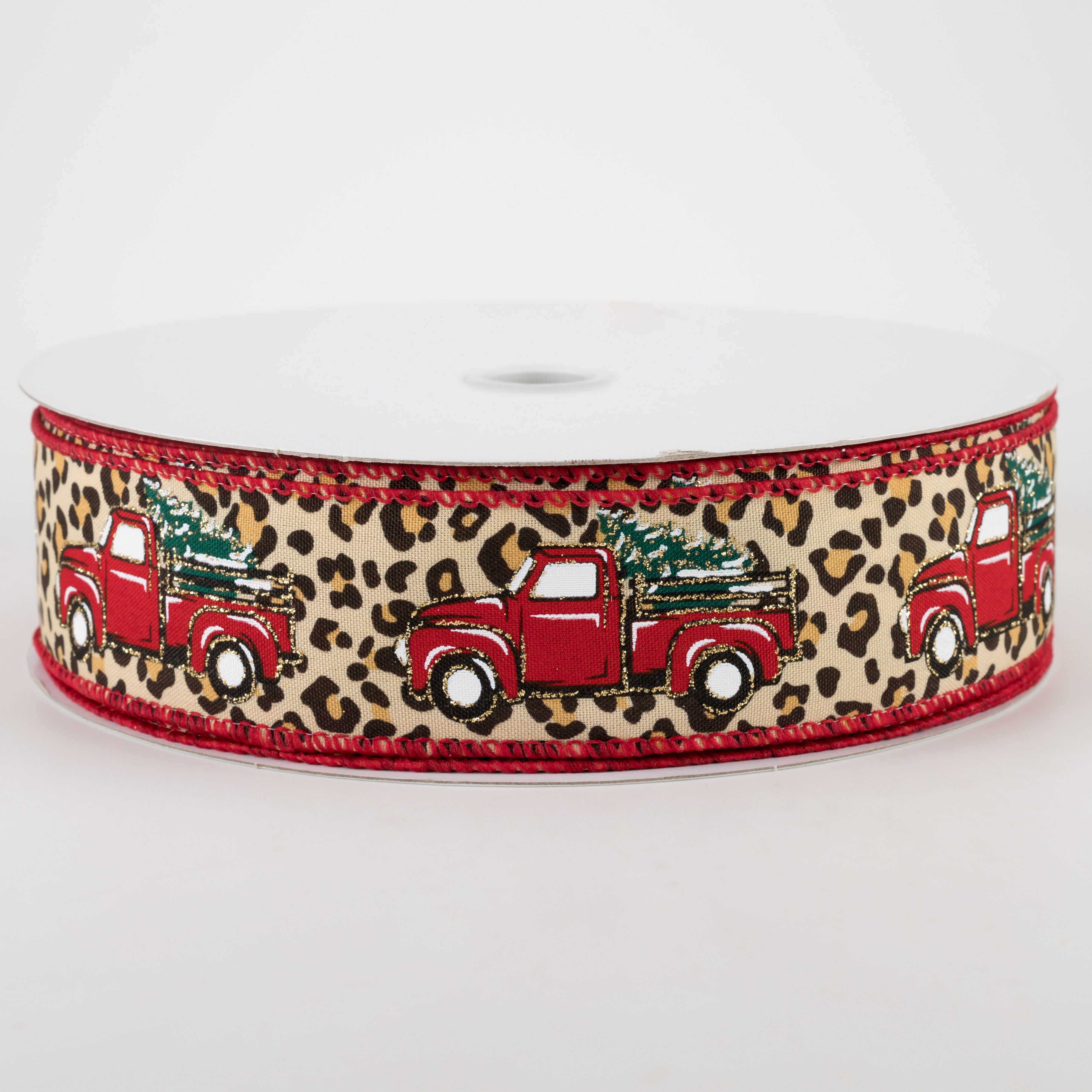 1.5" Red Christmas Truck On Cheetah Ribbon (50 Yards)