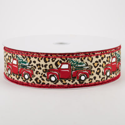 1.5" Red Christmas Truck On Cheetah Ribbon (50 Yards)