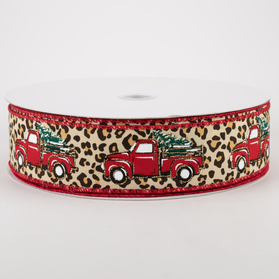 1.5" Red Christmas Truck On Cheetah Ribbon (50 Yards)