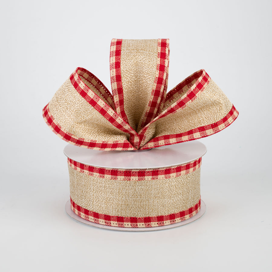 1.5" Red Gingham Check Edge Ribbon: Natural (10 Yards) Lifestyle Photo