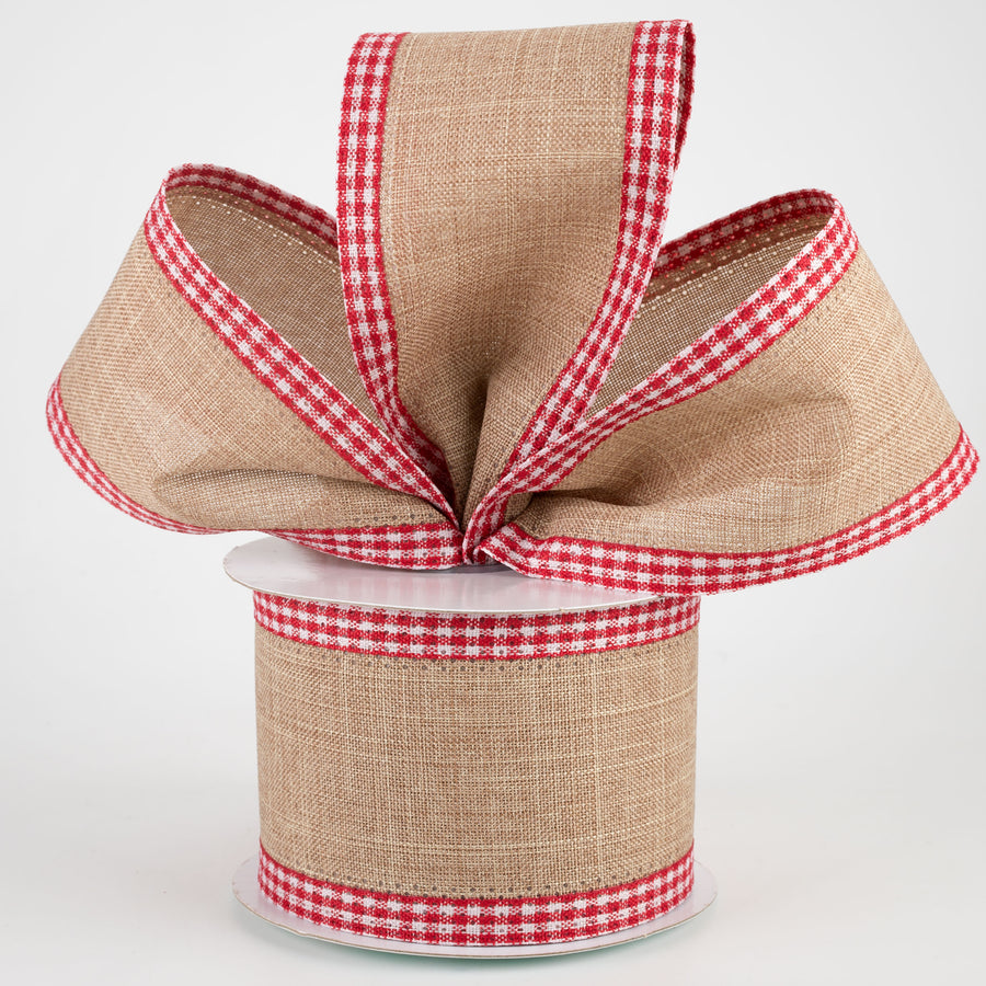 2.5" Red Gingham Edge Ribbon: Light Beige (10 Yards) Lifestyle Photo