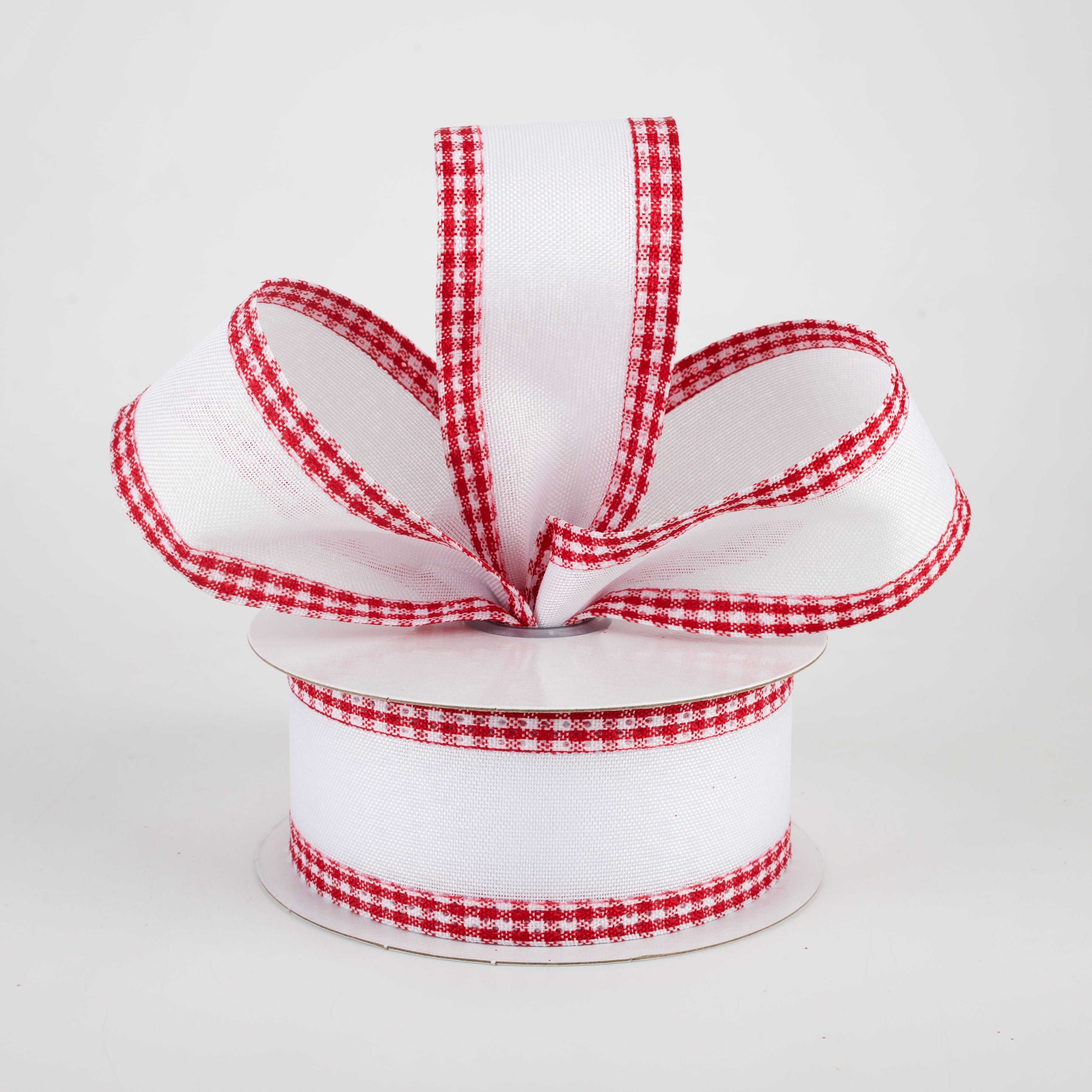 1.5" Red Gingham Edge Ribbon: White (10 Yards) Lifestyle Photo