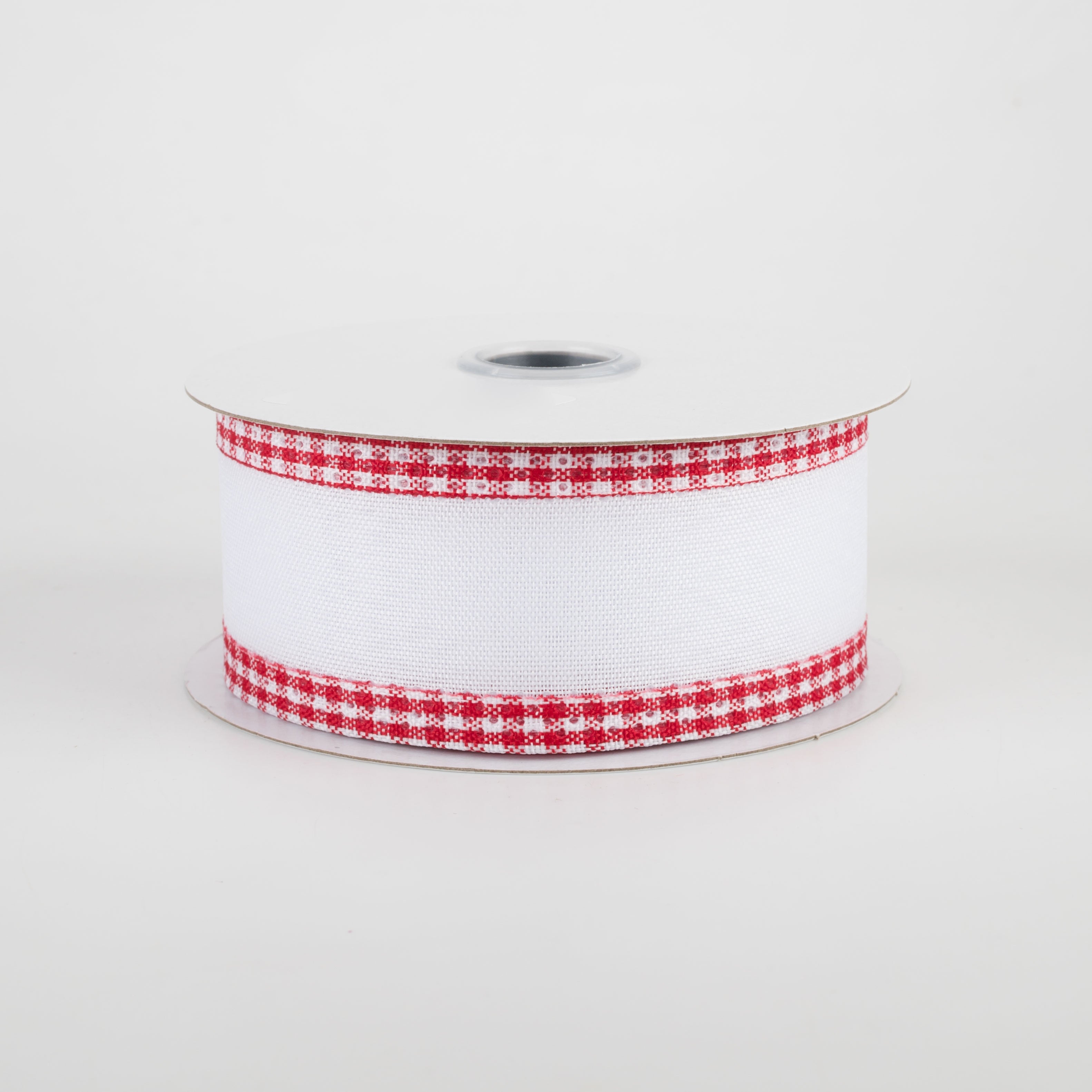 1.5" Red Gingham Edge Ribbon: White (10 Yards)
