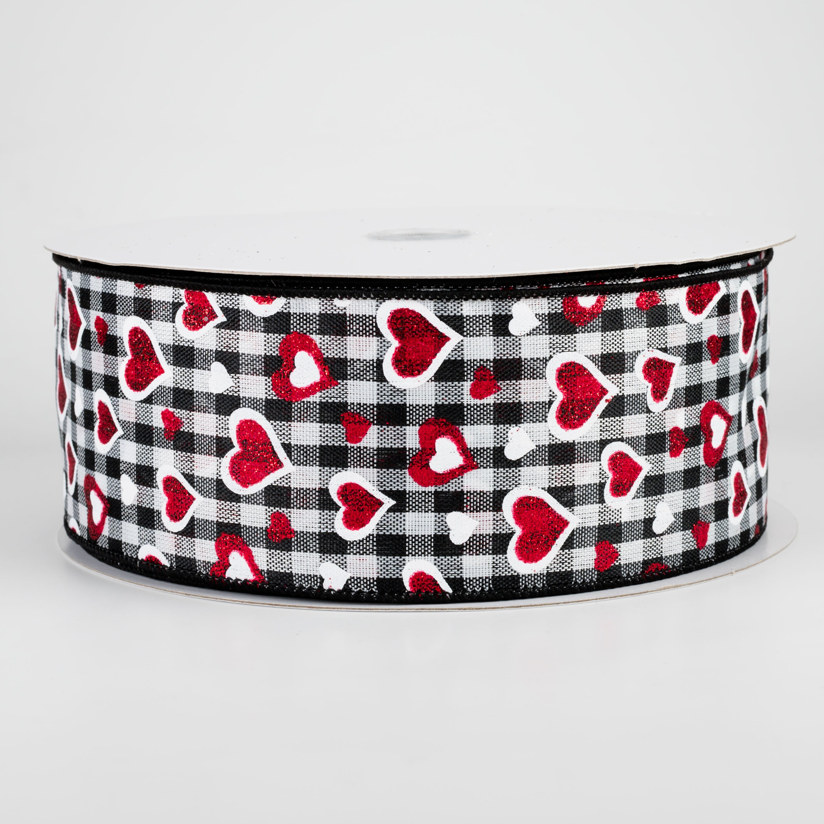 2.5" Red Glitter Hearts & Check Ribbon (50 Yards) Item Number: 811-40-003