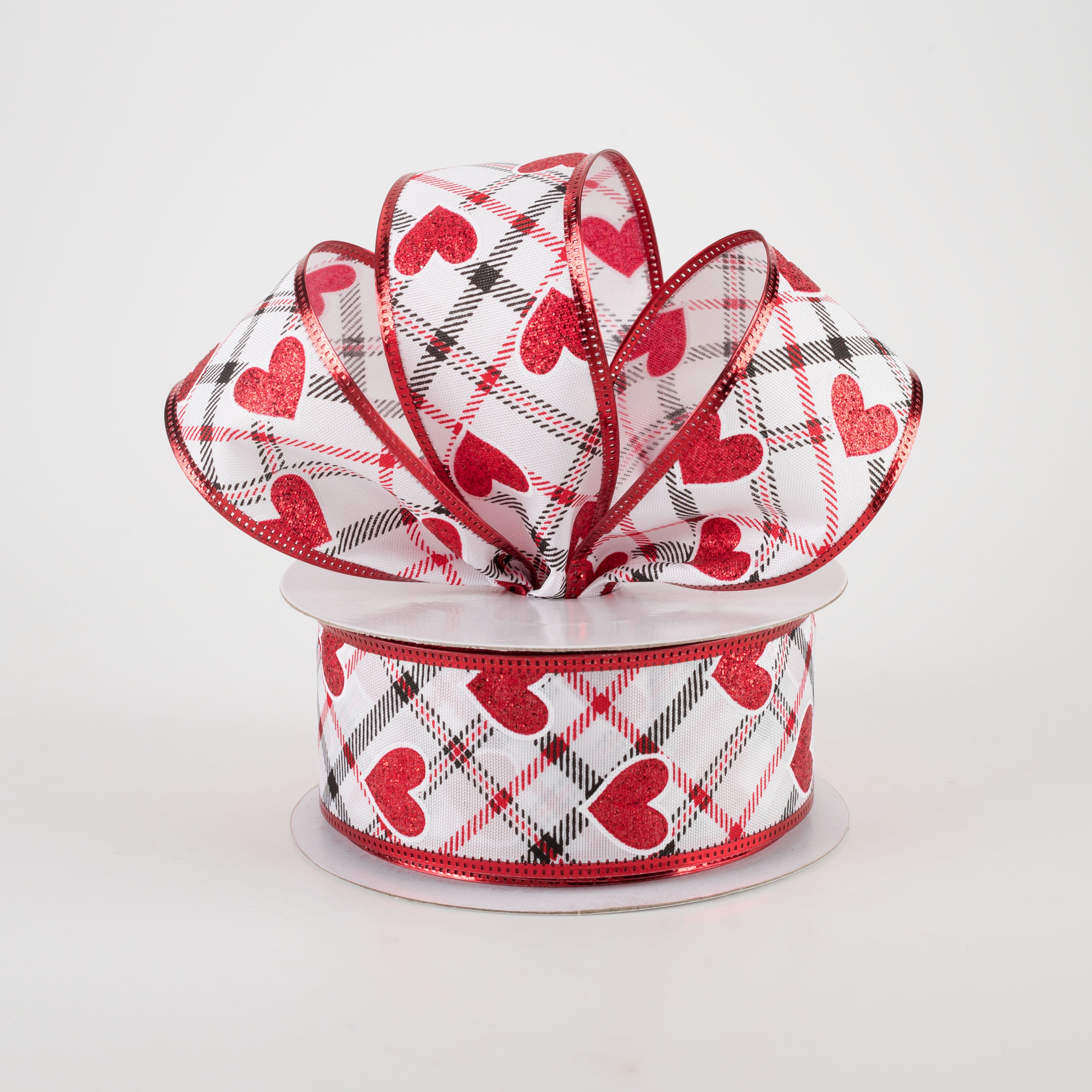 1.5" Red Glitter Hearts on Argyle Ribbon (10 Yards) Lifestyle Photo