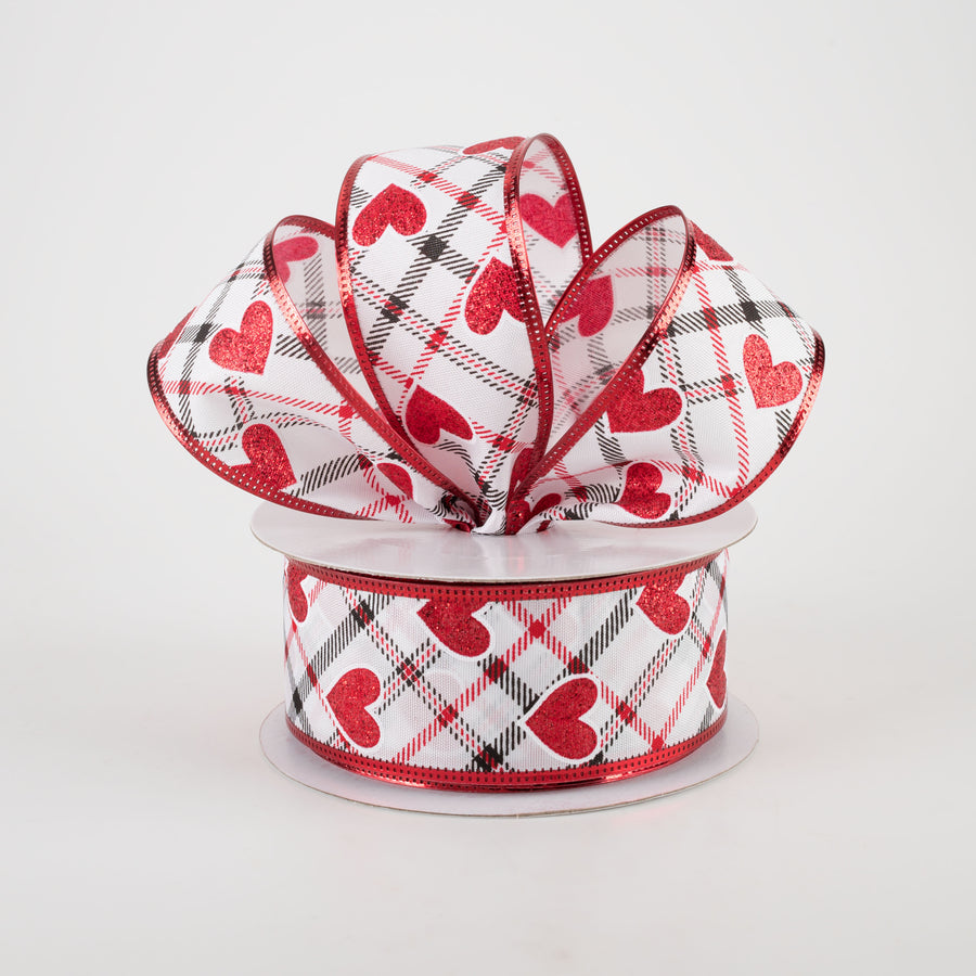1.5" Red Glitter Hearts on Argyle Ribbon (10 Yards) Lifestyle Photo