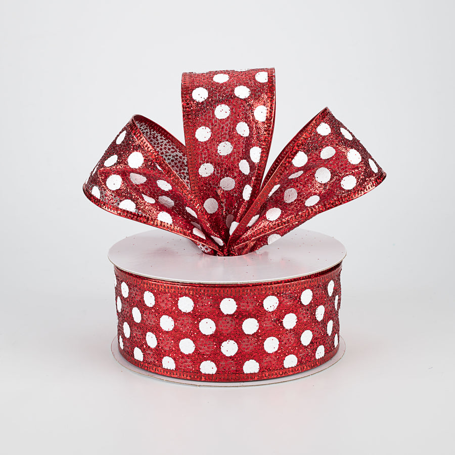 1.5" Red Glitter Polka Dot Ribbon: White (10 Yards) Lifestyle Photo