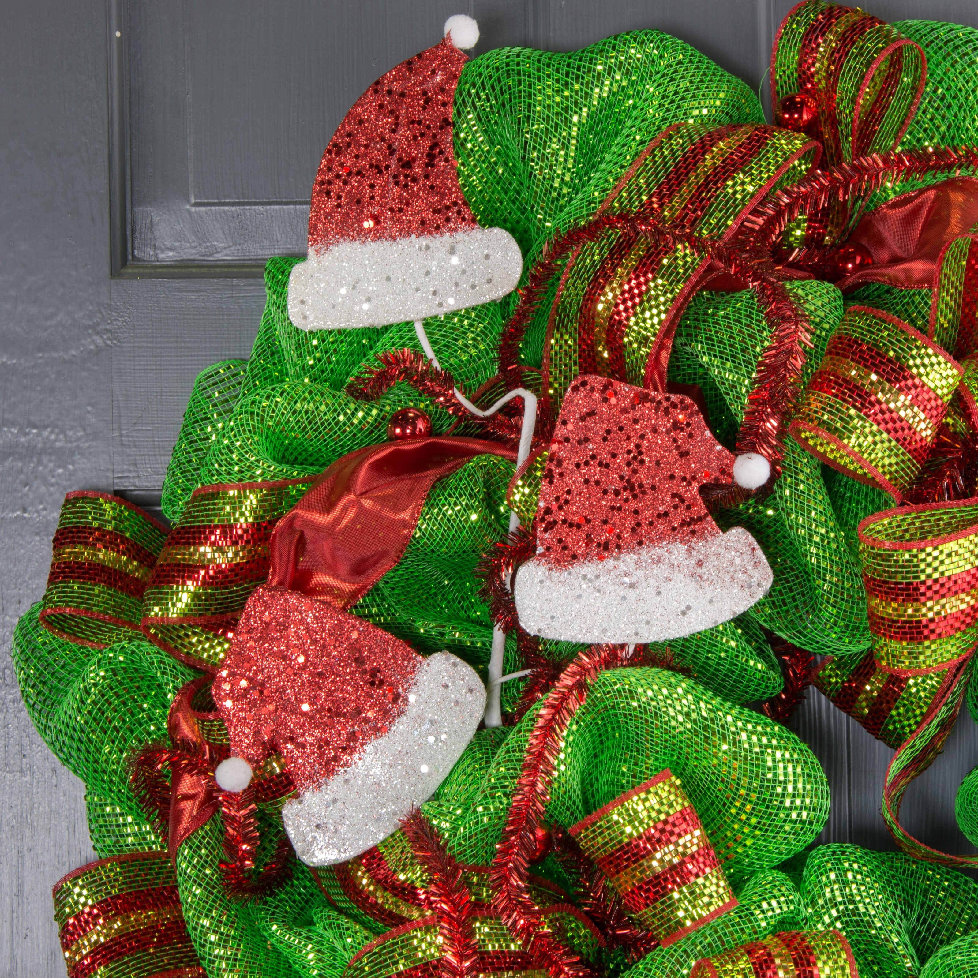 28" Red Glitter Santa Hat Holiday Spray: Red & White Lifestyle Photo