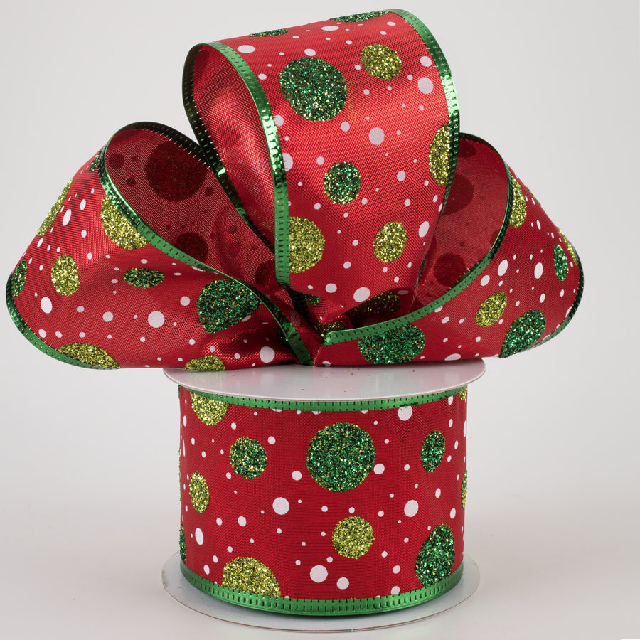 2.5" Red Lamé Glitter Dot Ribbon: Lime, Emerald, White (10 Yards) Lifestyle Photo