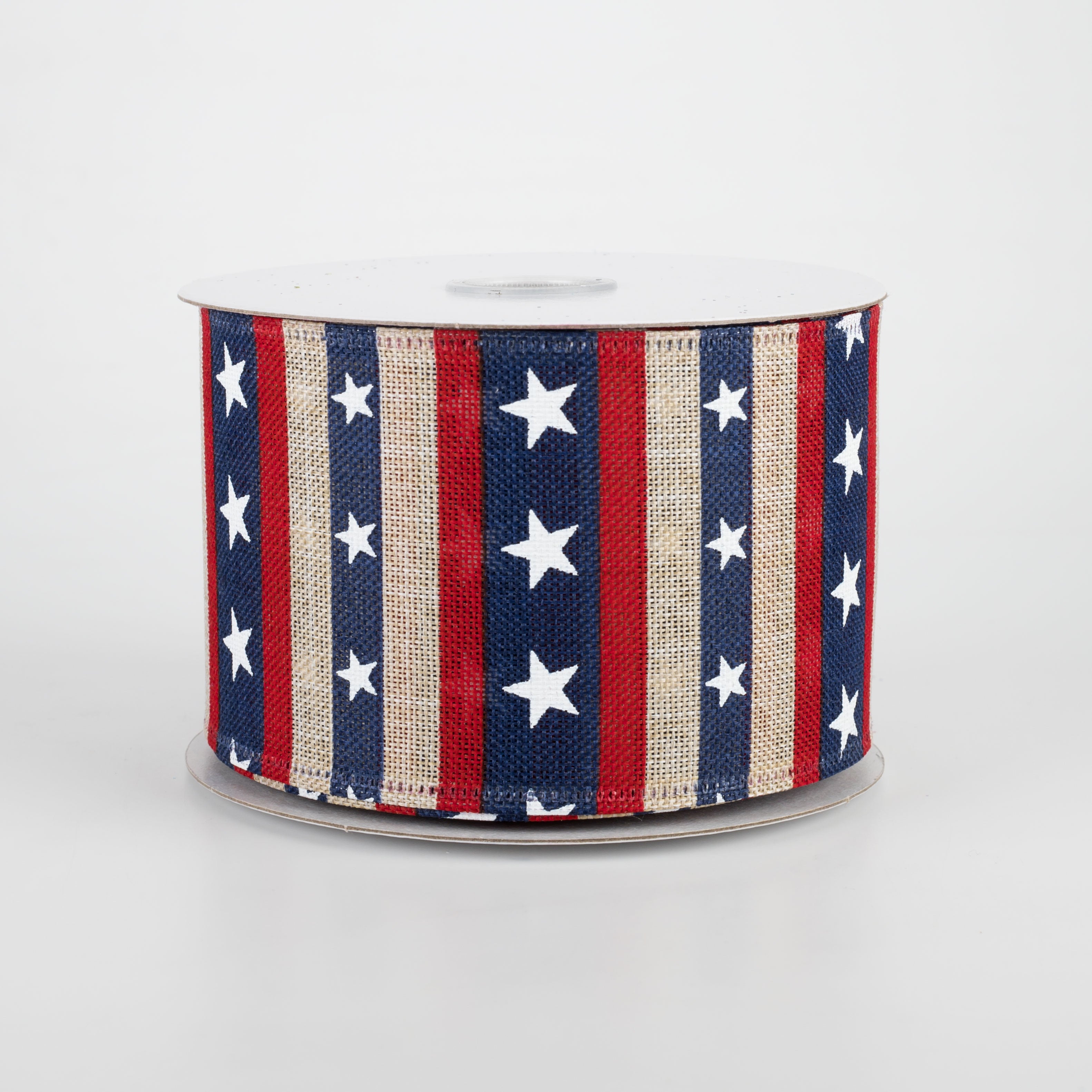 2.5" Red & Navy Star Stipes Ribbon: Natural (10 Yards)