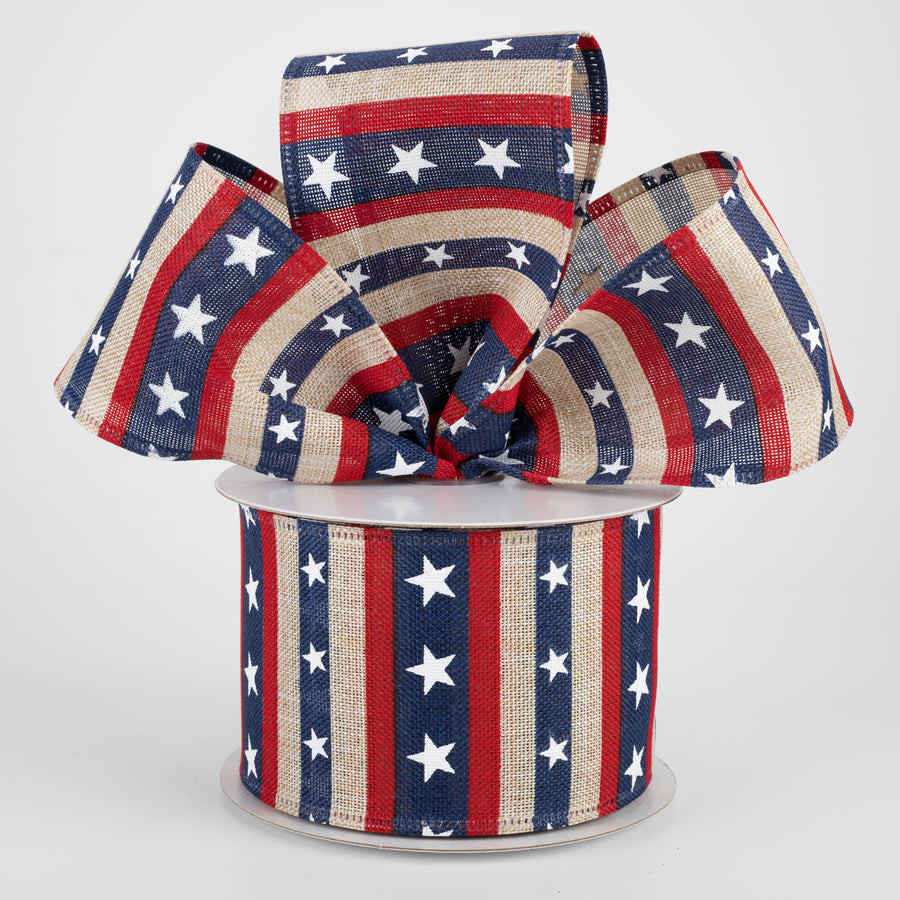 2.5" Red & Navy Star Stipes Ribbon: Natural (10 Yards) Lifestyle Photo
