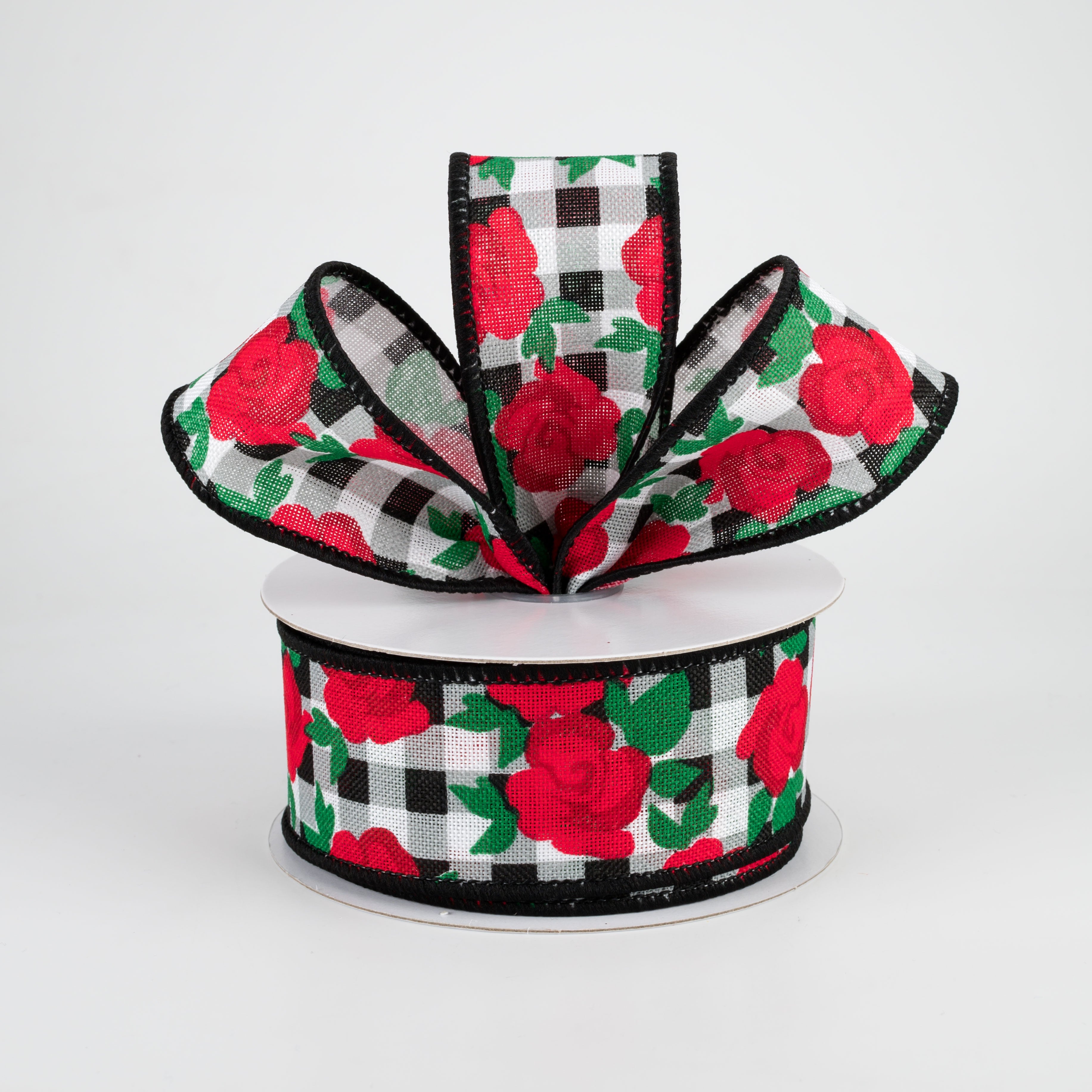 1.5" Red Roses & Gingham Ribbon (10 Yards) Lifestyle Photo