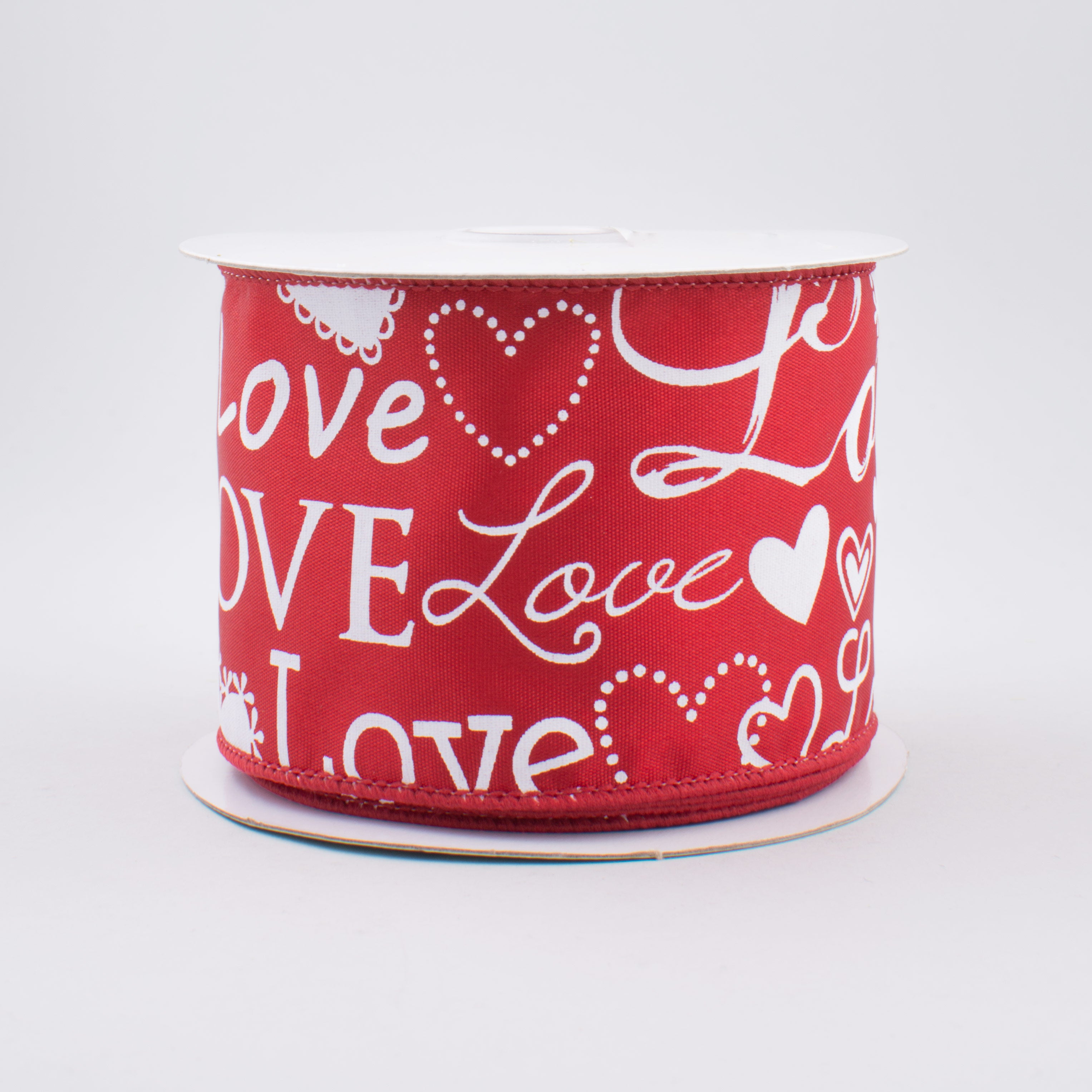 2.5" Red Satin Love Hearts Ribbon (10 Yards)