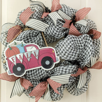 12" Red Truck Fall Pumpkin Sign Lifestyle Photo