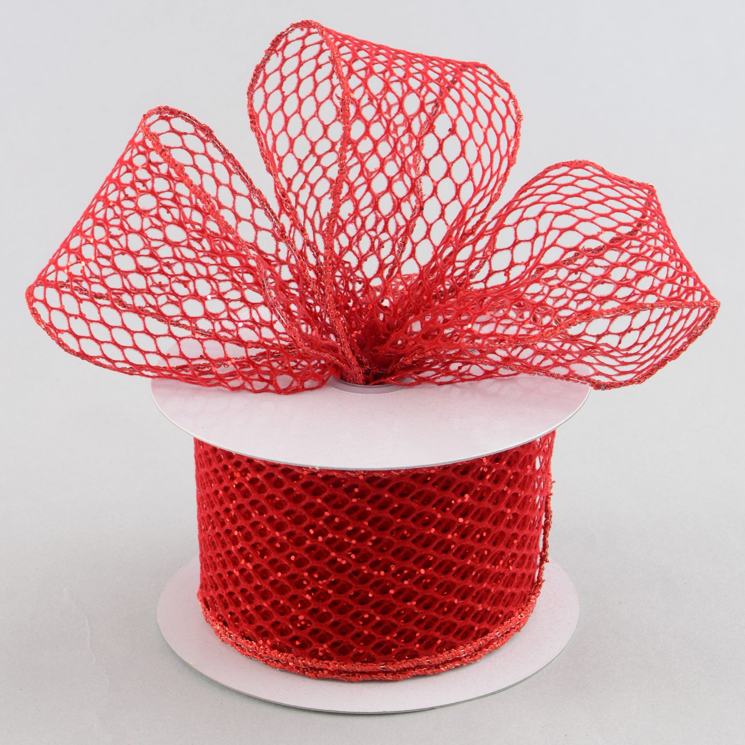 2.5" Red Velvet & Glitter Fishnet Ribbon (10 Yards) Lifestyle Photo