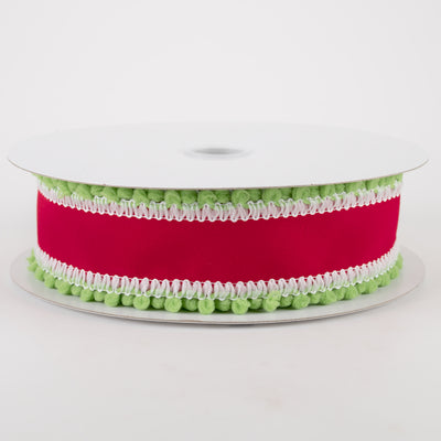 1.5" Red Velvet with Green Ball Edge Ribbon (10 Yards) Item Number: 71117-09-13
